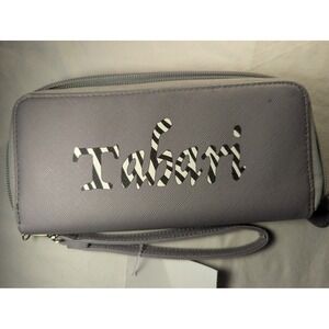 Tahari Gray Wristlet Wallet Credit Card‎ Holder Clutch Zip Around Purse